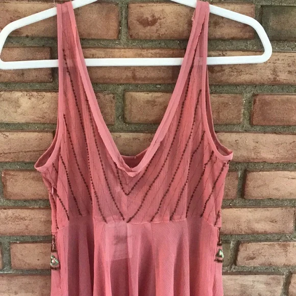 Free People, XS, embellished, peach, sheer, dress - Picture 8 of 9